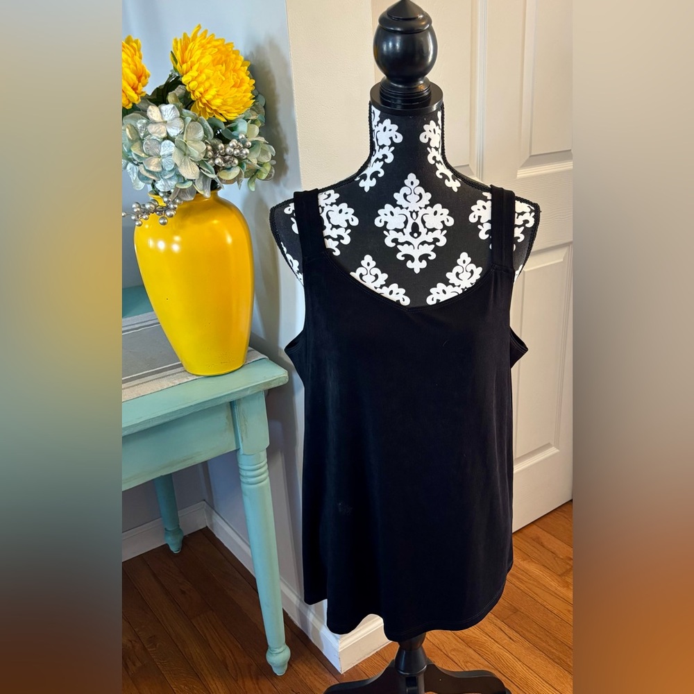 Chicos Travelers Slinky Knit Sleeveless Top Size XL or 3 Black Tank Stretchy